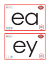 Two sheets with 'ea' and 'ey' phonics letters on a white background