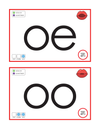 Educational chart with letters 'oe' and 'oo' for vowel teams, featuring a red border and lip icon.